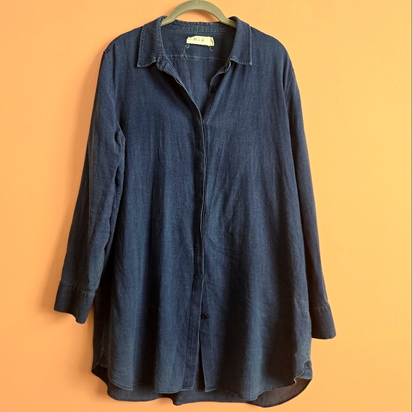MiH Jeans Blue Chambray Shirt Dress - Size L - Picture 1 of 9